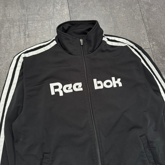 Reebok Great Britain Mens Track Jacket Black Striped Full Zip Embroidered Large - Picture 2 of 7
